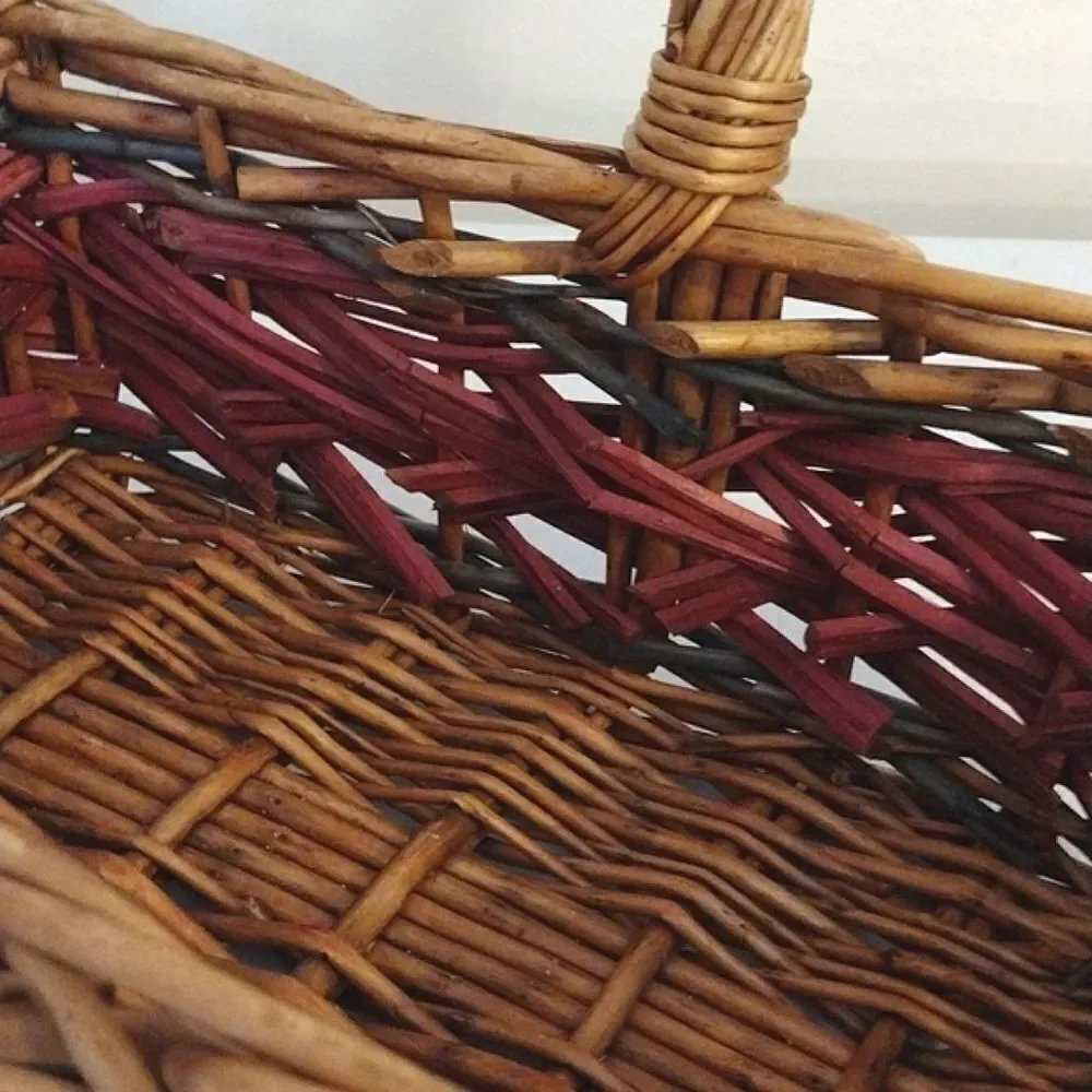 Vintage Brown Red Large Rustic Rectangle Harvest Woven Wicker Basket